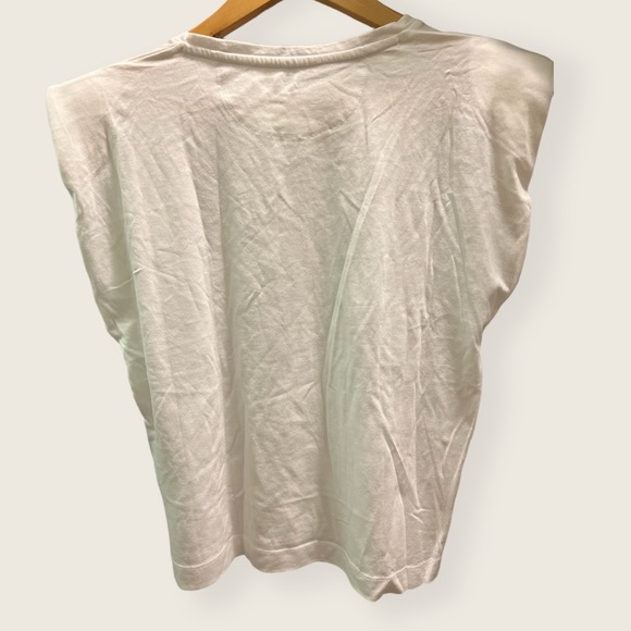 DKNY Jeans Women's Shoulder Pad Logo Muscle Tee White Large NWT - Picture 4 of 6